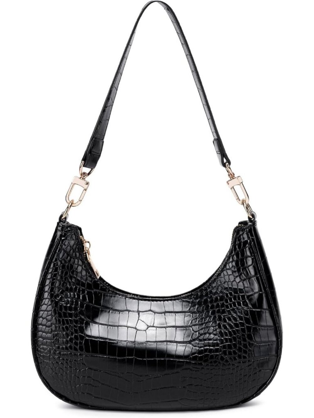 Women Crocodile Black Vintage Hobo Cute Lightweight Underarm Purse Shoulder Bag